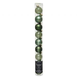Decoris Assorted Green Mini Glass Baubles 3cm (Tube of 9)
