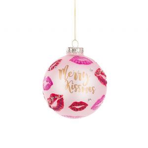 Glass Luscious Lexi Merry Kissmas Bauble 10cm