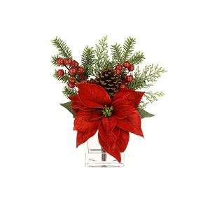 Poinsettia, Pine & Berries Arrangement
