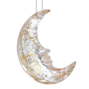 Gisela Graham Gold Moon Face Clear Glass Tree Decoration