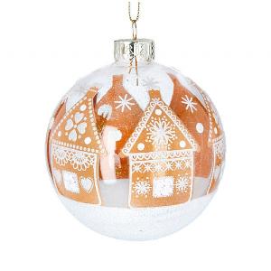 Gisela Graham Gingerbread House Snow Scene Glass Bauble