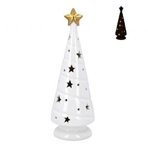 Gisela Graham White & Gold Ceramic LED Christmas Tree