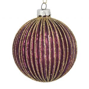 Gisela Graham Plum & Gold Ribbed Glass Bauble