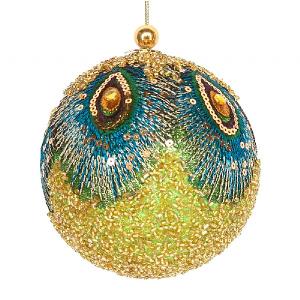 Gisela Graham Peacock Feathers Beaded Bauble