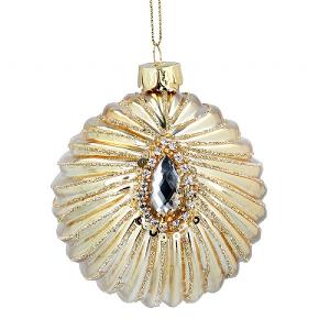 Gisela Graham Gold Ribbed Glass Disc Tree Decoration