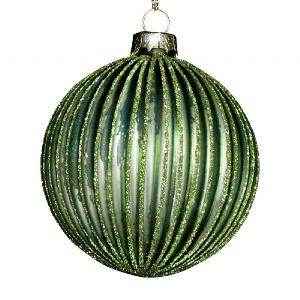 Gisela Graham 80mm Ribbed Green Glass Bauble
