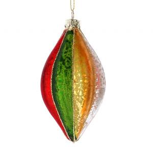 Gisela Graham Multi-Coloured Ribbed Glass Teardrop Tree Decoration