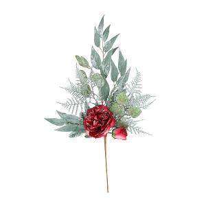 Gisela Graham Green Leaf Red Rose Spray