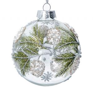 Gisela Graham Beaded Green Fir Glass Bauble
