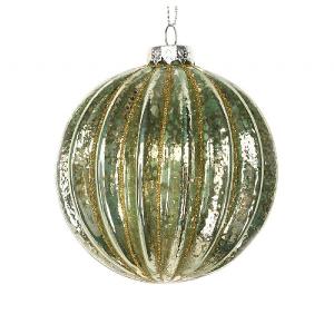 Gisela Graham Green & Gold Ribbed Glass Bauble