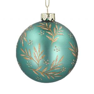 Gisela Graham Gold Leaf Spray Green Glass Bauble