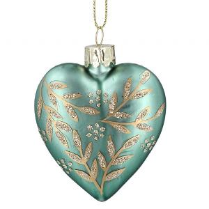 Gisela Graham Gold Leaf Spray Green Glass Heart Tree Decoration