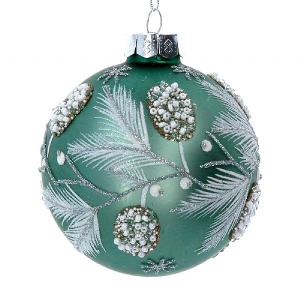 Gisela Graham Iridescent Beaded Berry Sage Glass Bauble