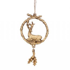 Gisela Graham Gold Resin Deer & Hanging Acorn Tree Decoration