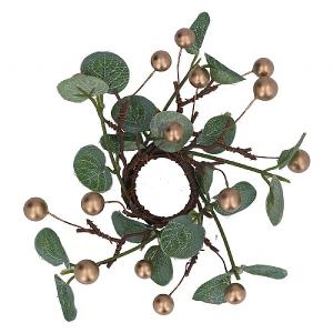Gisela Graham Eucaliptus & Gold Berry Small Candle Ring