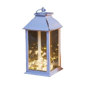 White lantern with battery operated micro-lights in warm white (28cm)
