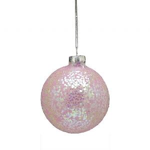 Festive 8cm Pink Sequin Glass Bauble