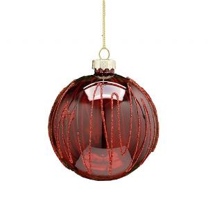 Festive 8cm Red Glitter Glass Bauble