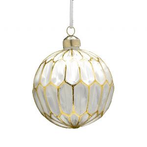 Festive 8cm Frost White & Gold Glass Bauble