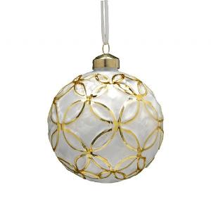 Festive 10cm Frost White Gold Glass Bauble