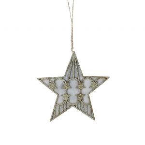 Festive 14cm White & Gold Wood Star Tree Decoration