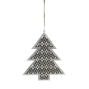 Festive 16cm Wooden Tree White & Gold Geometric Tree Decoration