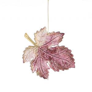 Festive 13cm Gold & Red Glitter Leaf Tree Decoration