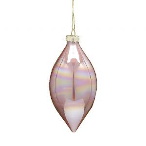 Festive 13cm Pink Iridescent Glass Olive Bauble