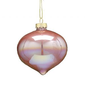 Festive 8cm Pink Iridescent Glass Onion Bauble