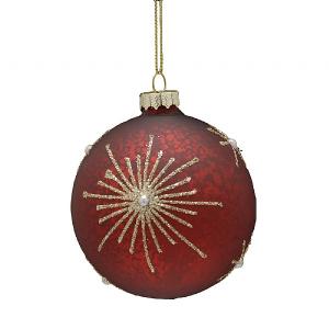 Festive 8cm Red Starburst Glass Bauble