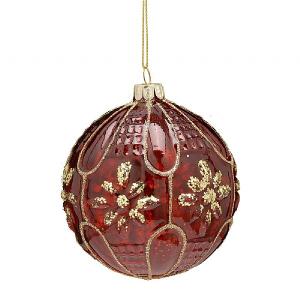 Festive 10cm Red & Gold Flower Glass Bauble