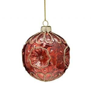 Festive 8cm Red Floral Glass Bauble