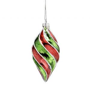Festive 13cm Red & Green Olive Glass Bauble