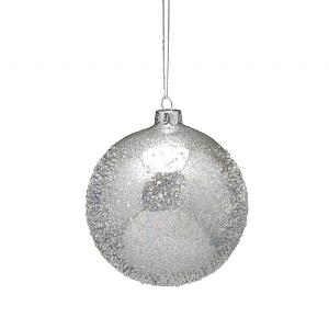 Festive 10cm Silver Beaded Glass Bauble