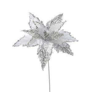 Festive 40cm White Velvet Poinsettia