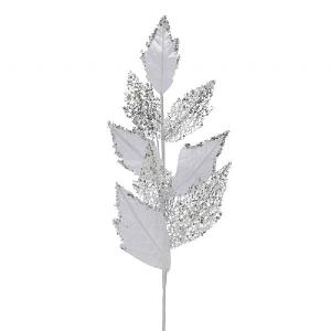 Festive 37cm White Velvet Leaf Glitter