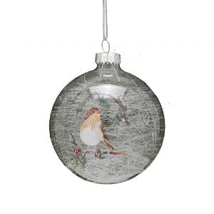 Festive 8cm Clear Robin Glass Bauble