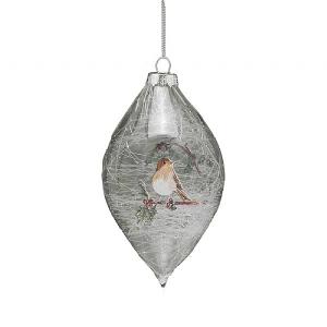 Festive 13cm Clear Robin Glass Bauble