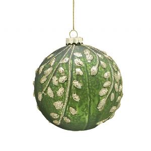 Festive 10cm Green Leaf Glass Bauble