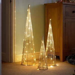 Three Kings Set of 3 Gold Sparkly TreeBelisks (Battery Operated)