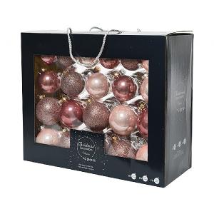 Decoris Assorted Pink Glass Baubles (Box of 42)