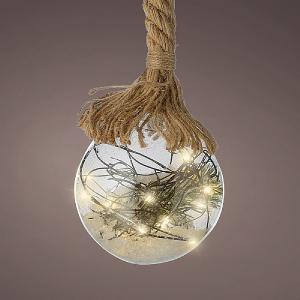 Warm White LED Snowy Glass Rope Ball 10cm