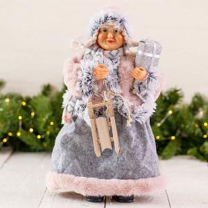 41cm Pink Standing Mrs Claus Decoration with Sledge