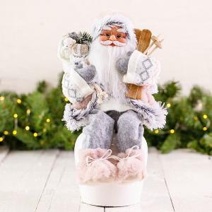 Siting Santa Decoration with Skis (41cm) - Pink