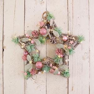 Pink Wooden Star with 20 LED's 44cm