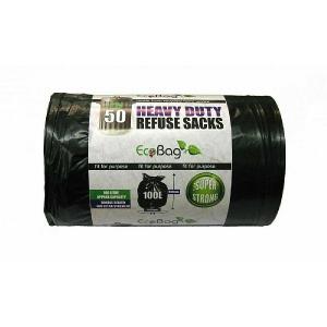 Ecobag Heavy Duty Super Strong Refuse Sacks 100L Black (Pack Of 50)