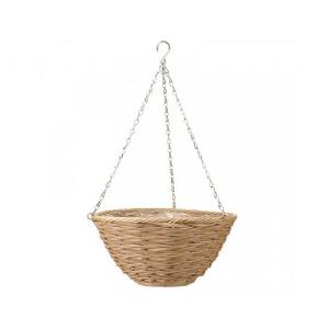 14" Mocha Faux Rattan Hanging Basket