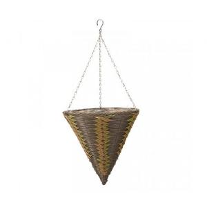 14” Safari Faux Rattan Cone Hanging Basket