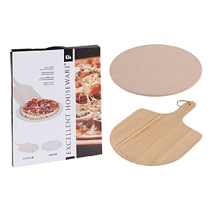 Pizza Stone 33cm & Wooden Peel Set