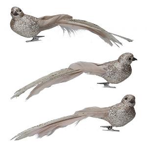 Gisela Graham Pale Gold Glitter & Feather Bird Clip (Assorted Designs)